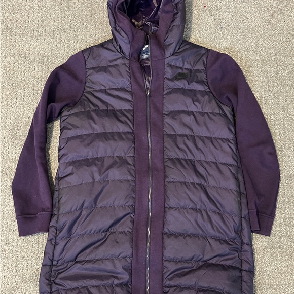 Nike Puffer Jacket Womens Large Purple Parka Hooded Full Zip Winter - Picture 1 of 8